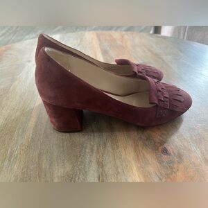 Cole Haan Signature Women’s Suede Kilt Fringe Block Heel Pumps in Wine Sz 8